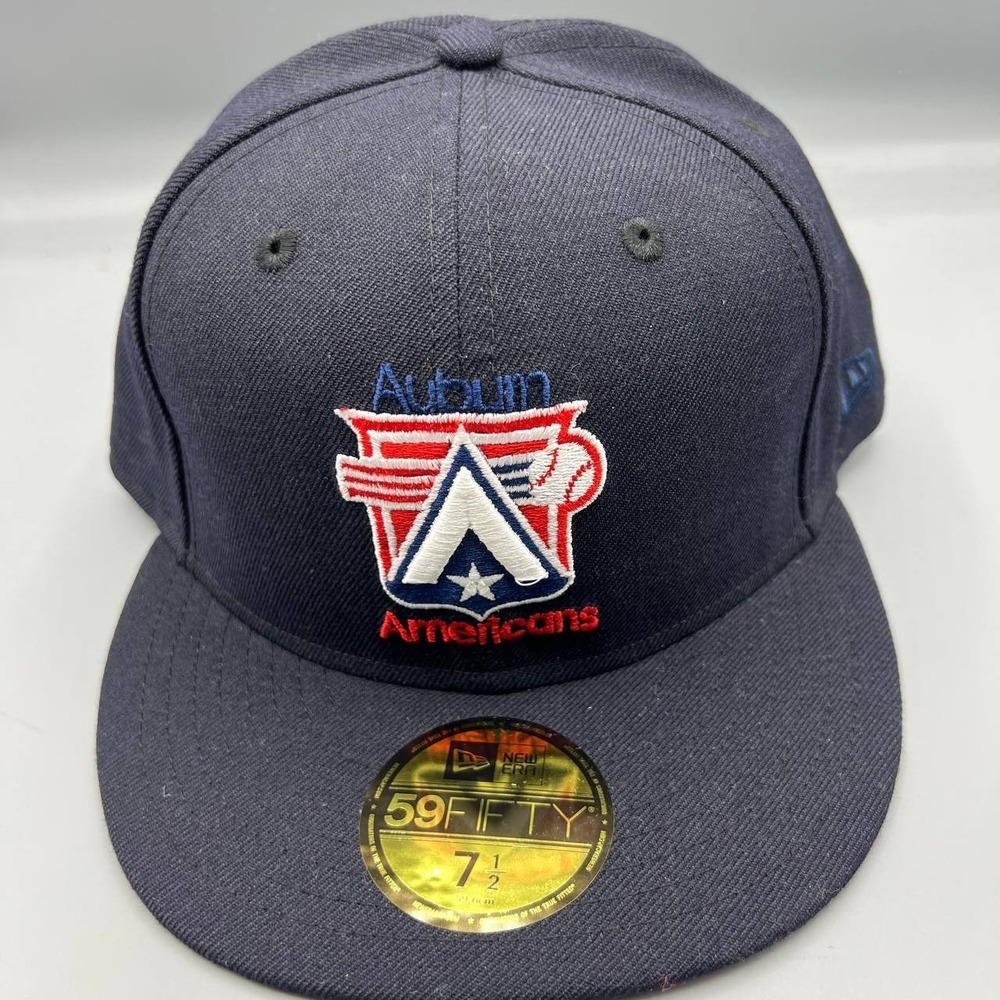 Auburn Americans Hat Men 7 1/2 Navy Gray‎ 59Fifty New Era MiLB Fitted Cap